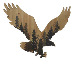 Large 23&quot;L Bald Eagle Swooping With Pine Trees Forest Wooden Wall Decor Plaque - £31.61 GBP