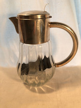 Glass And Chrome Lidded Water Pitcher 10 Inch With Ice Cube Cylinder - £19.28 GBP