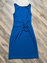 Ann Taylor Sleeveless Blue Sheath Knit Dress Side Waist Gather Size 2 - $13.54