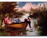 Women In Canoe Victorian Picnic Scene Water Lilies UNP Unuseed DB Postca... - $3.91