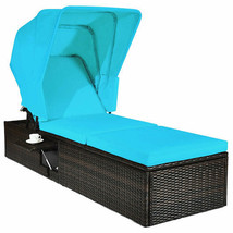 Outdoor Chaise Lounge Chair with Folding Canopy-Turquoise - Color: Turquoise - £213.21 GBP