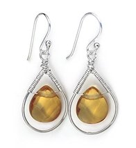 Sterling Silver Wire-wrapped Crystal Teardrop Earrings, November Yellow - $19.99