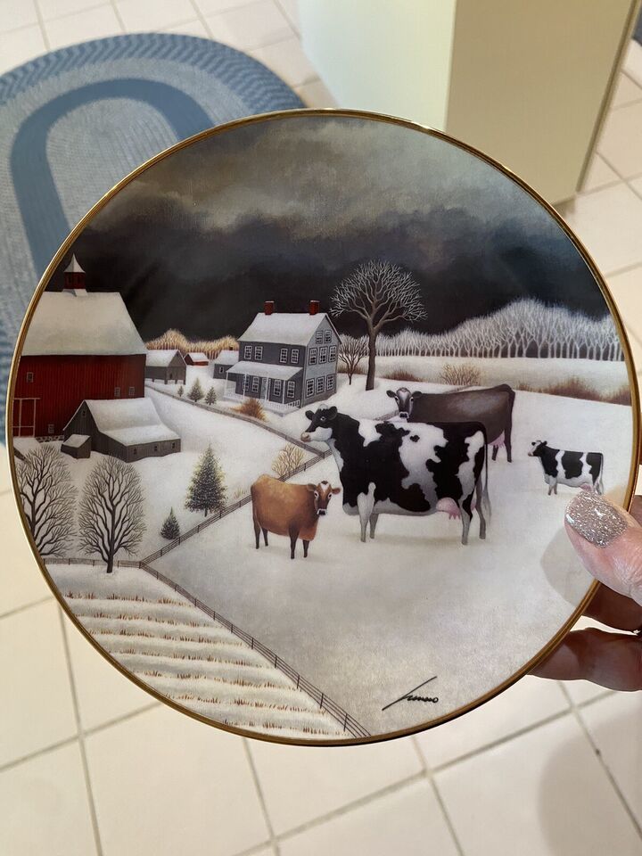 Franklin Mint American Folk Art Collection Cows In Winter Excellent! - $6.63