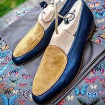Elegant Contrast Perfectionist Suede Leather Loafer Slip On Apron Toe Shoes - £109.34 GBP