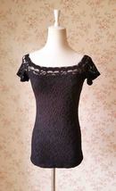 Black Off-Shoulder Lace Tops Women Custom Cap Sleeve Lace Shirt Outfit image 2
