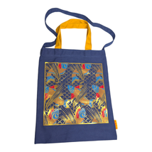 Chinese Theme Blue &amp; Gold Foil Koi Fish Canvas Tote Shopping Bag 16in x ... - $12.84