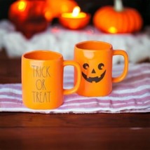 Rae Dunn Trick or Treat Halloween Orange Mug Set with Face Jack O Lantern NEW - £34.16 GBP