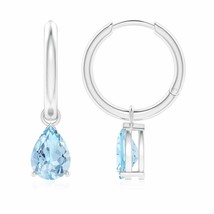 Aquamarine Pear-Shaped Drop, Hoops Earrings in 14K Gold (Grade-AAA , 8x6MM) - £997.23 GBP