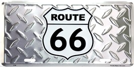 Route 66 Chrome Diamond 12&quot; x 6&quot; Embossed Metal License Plate Tag - $6.95