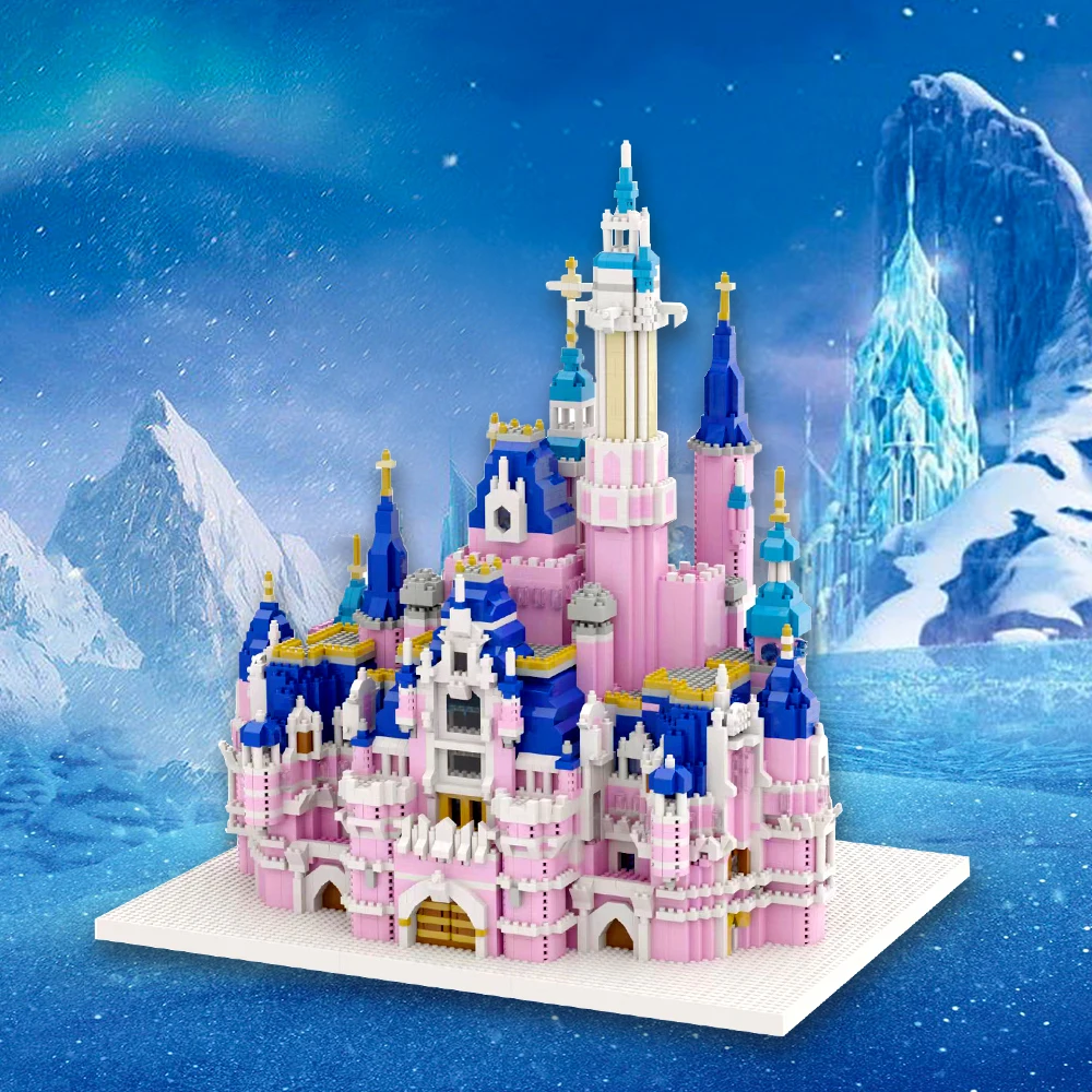 KNEW BUILT Big Pink Castle Assembly Model Kits Puzzle Toys Micro Building Blocks - £77.38 GBP+