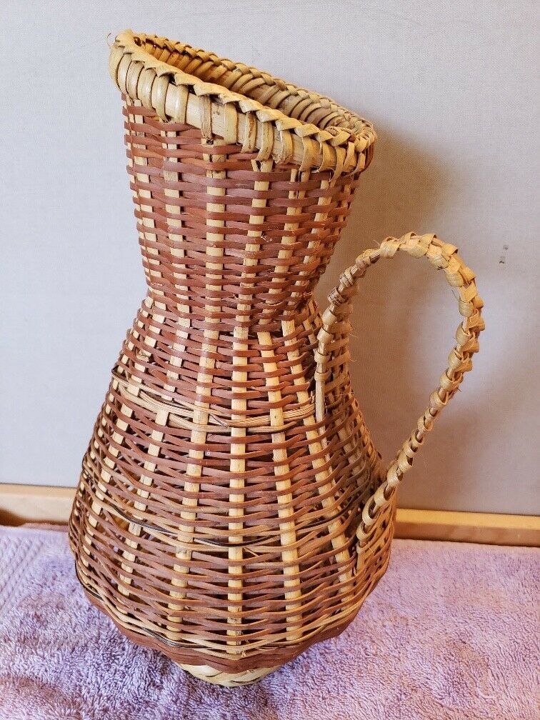 Natural Rattan Wicker Reed Handled Wine Pitcher Basket 16" x 9" FREE SHIPPING - $29.69
