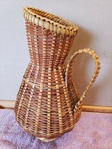 Natural Rattan Wicker Reed Handled Wine Pitcher Basket 16&quot; x 9&quot; FREE SHI... - £23.29 GBP
