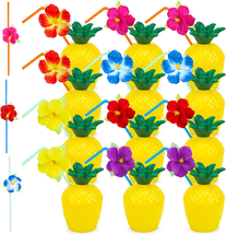 Pineapple Cups, 12PCS Plastic with Lids and Straws for Hawaiian Party - £30.77 GBP