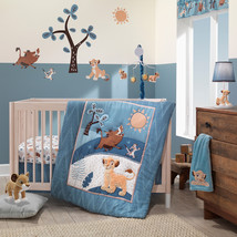 3-Piece Crib Bedding Set Baby Nursery Lion King Adventure Blue Quilt Sheet Skirt - £59.05 GBP