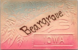Greetings From Bear Grove Iowa(IA) DB EMB MOD Posted 1907-1915 Antique Postcard - £5.87 GBP