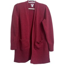 L.L. Bean Cardigan Sweater Women&#39;s Small Red Open Front Long Wool Blend - £15.52 GBP