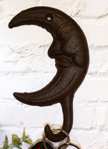 Pack Of 3 Rustic Cast Iron Celestial Half Crescent Moon With Face Wall Hooks - £19.97 GBP