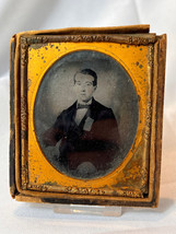 Antique Ambrotype Photograph Sitting Man Embossed Leather Backing - £71.18 GBP