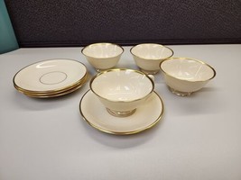 Set of 4 Lenox Mansfield China Tea cup &amp; Saucer Vintage gold mark Ivory ... - $33.25