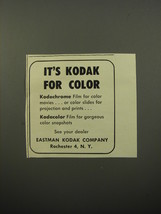 1950 Eastman Kodak Company Ad - Its Kodak for Color - £14.53 GBP
