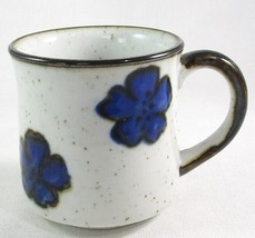 Unmarked Pottery Mug, Big Blue Flowers, Glazed, Textured, Excellent Cond... - $7.35