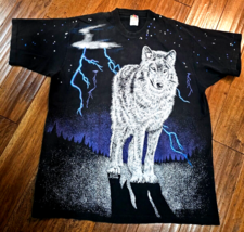 Jeff Deweerd Vintage All Over Print Wolf T Shirt Nature 1993 XL Purple - $69.29