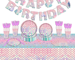 Mermaid Birthday Party Supplies Serve 20 Pink 122 Pieces Mermaid Theme T... - $37.22