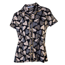 Amanda Blu Small Leopard Hearts Notched Collar Pajama Top - £25.57 GBP