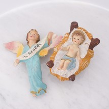 Vintage Christmas Nativity Baby Jesus Manger + Hanging Angel Pair - $38.99