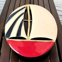 Vintage Brooch Sailboat 3&quot; Large Enameled Metal Pin Nautical Patriotic 1... - £17.27 GBP