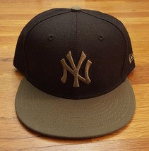 New Era 59Fifty 5950 NY York NYY Yankees Black Dark Army Olive Green Hat Cap 8 - £40.17 GBP