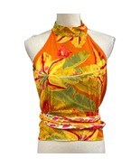Haute Hippie Halter Top M Tropical Floral High Neck Smocked Vacation Resort - $32.44