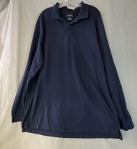 LL Bean Mens Henley Collared Long Sleeve Shirt Size XL Navy Blue Cotton - $13.98