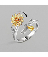 S925 Silver Sunflower and CZ Bee Spinner Ring - £7.90 GBP