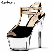Sorbern 17Cm Trasnparent Heel Sandals Women Ankle Straps Comfortable High Heels  - £138.45 GBP