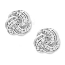 0.15CT Round Cubic Zirconia Love Knot Promise Stud Earrings in Sterling Silver - £43.85 GBP
