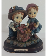 MEERCHI FIGURINE Collectible GIRL AND BOY WITH FLOWERS 5 1/2&quot; Blue Bow i... - $12.34