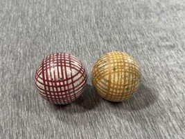 Antique Victorian Scottish Carpet Balls Pair Yellow &amp; Red Stripe Plaid S... - €42,58 EUR