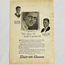 Vintage 1922 Shur-on Glasses Print Ad Spectacles &amp; Eyeglasses Shur-On Op... - $6.62