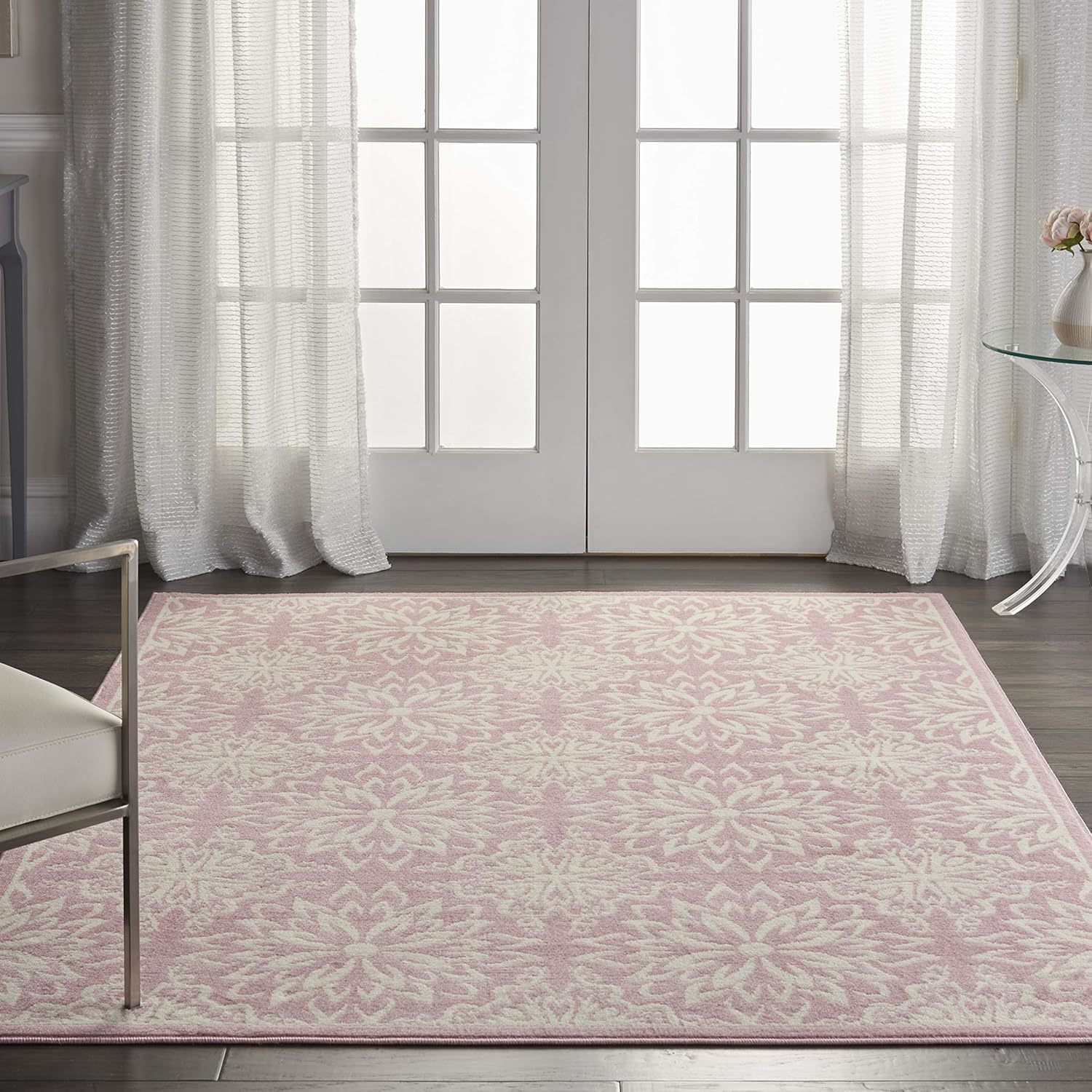 Nourison Jubilant Floral Ivory/Pink 5'3" x 7'3" Area -Rug, Easy -Cleaning, Non S