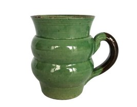 Vintage green &amp; black glazed Ceramic beehive shaped coffee mug made in F... - $19.99