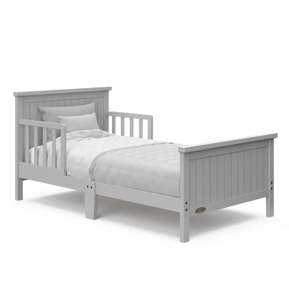Wood single toddler kids bed guardrails included pebble gray thumb200