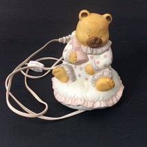 Vtg Lefton Baby Teddy Bear Pink White Polka Dots Electric Bedside Light Lamp &#39;90 - £13.94 GBP