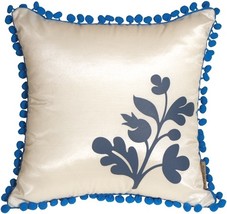 Bohemian Blossom White and Blue Throw Pillow, with Polyfill Insert - £15.94 GBP