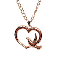 Rose Gold Tone Heart Pendant Necklace Flying Dove Silhouette Love Peace 20&quot; - £6.78 GBP
