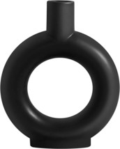 Black Gunlar Modern Black Ceramic Vase - Decorative Hollow Donut, Wedding Decor - £31.15 GBP