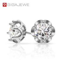 Total 1.2ct Moissanite Flower Six Prongs 925 Silver Earring Gold Plated  Diamond - £130.04 GBP