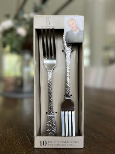 Primary image for ED Ellen Degeneres 10 PC Fine Stainless Steel Textured Handle Dinner Forks - New