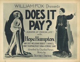 DOES IT PAY? (1923) Silent Film Title Lobby Card Hope Hampton &amp; Florence Short - £154.23 GBP