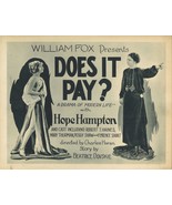 DOES IT PAY? (1923) Silent Film Title Lobby Card Hope Hampton &amp; Florence... - £152.54 GBP